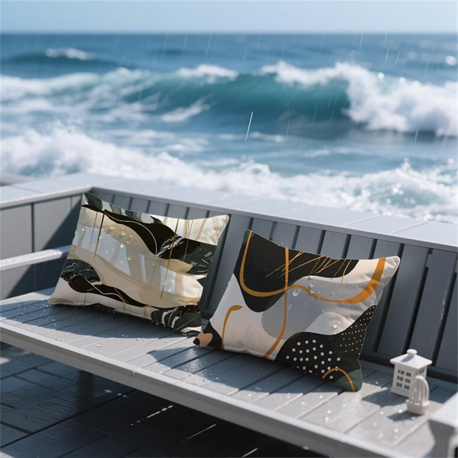 Outdoor Pillows 16x24 Pillow Covers Set of 2 Khaki Throw Pillow Covers Modern Couch Pillows Waterproof Linen Long Pillowcases with Invisible Zipper for Patio Furniture Garden Bench Home Decor H2-528