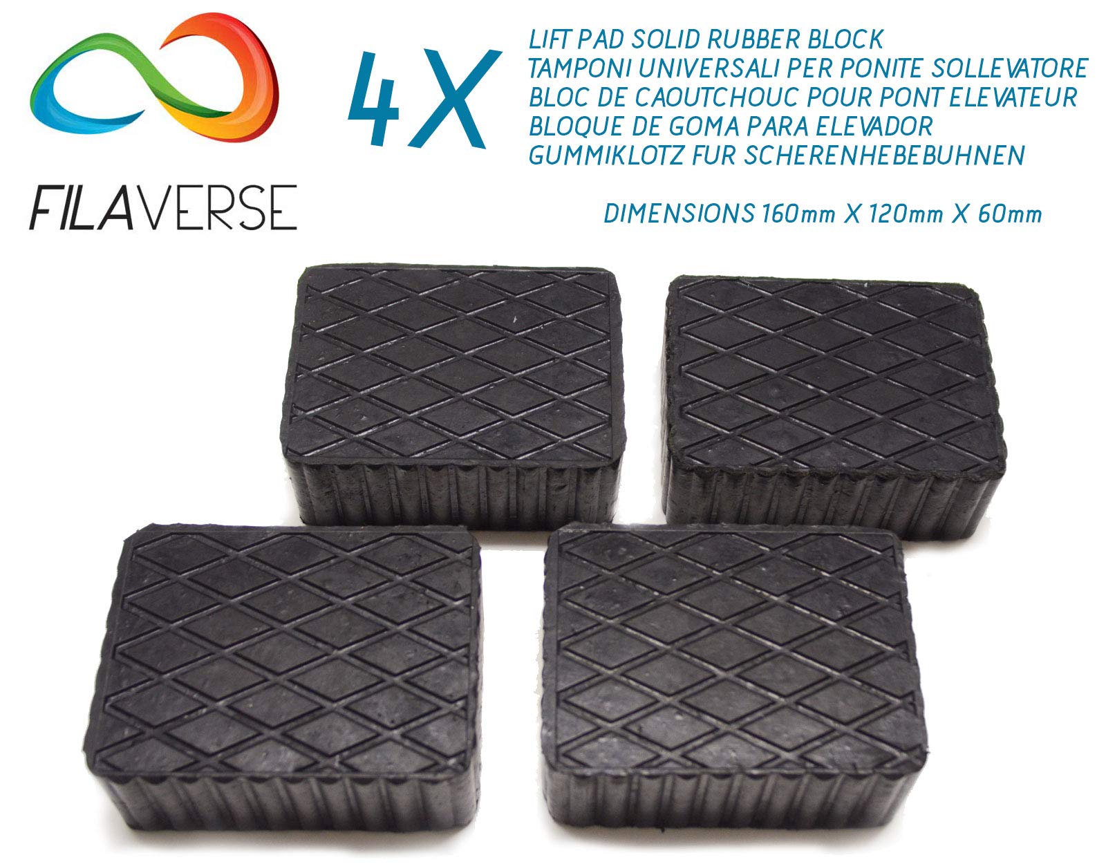 Gummiauflage 160x120x60mm - KIT mit 4 gummiklotz für Kfz Hebebühnen. Abmessungen des Gummiklotzes