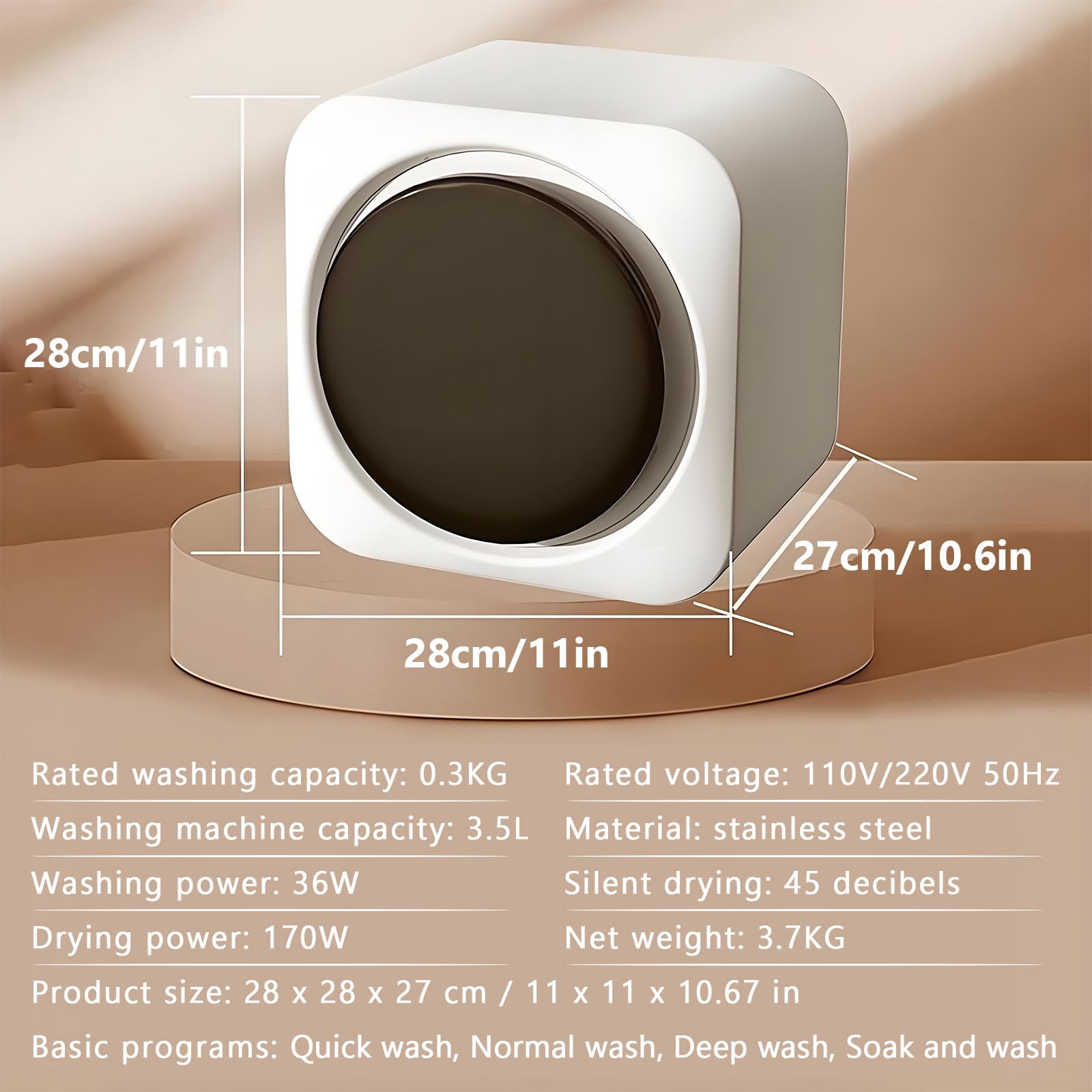 2 w 1 mini pralka przenośna i suszarka, 3,5 l, montowana na ścianie, w pełni automatyczna pralka z bębnem przednim, bęben przedni do małych ubrań, bielizny i skarpetek Desktop