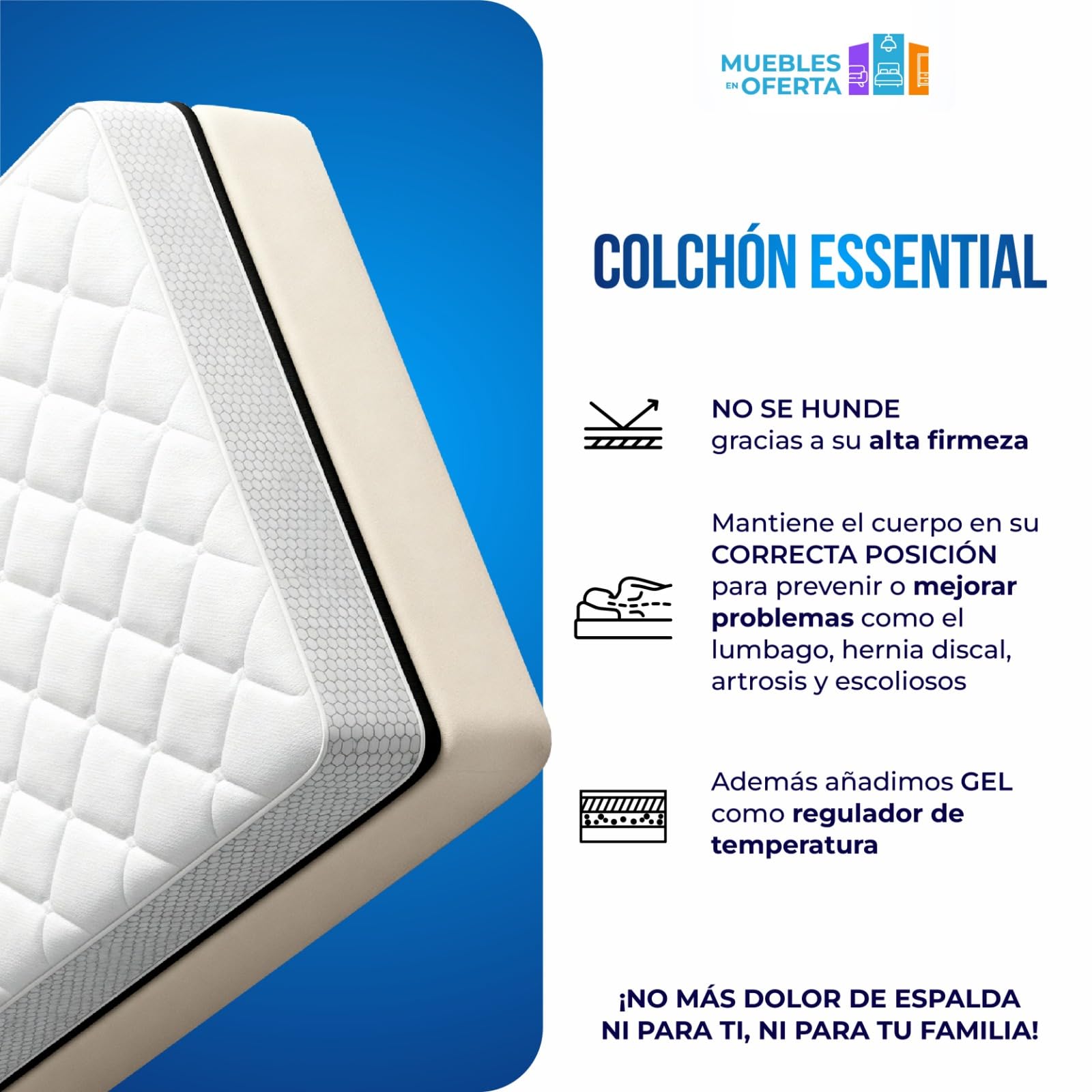 Colchón Viscoelástico | Multicapa | Grosor 24cm | Firmeza Media Alta | Dolores de Espalda | Doble Cara | Transpirable | Antiácaros (90x190, 24, Medio-Alto, Centímetros)