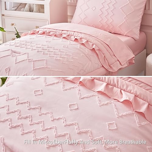 Miniatura 4 de AIKASY Juego de ropa de cama para niños pequeños de 4 piezas, súper suave, diseño bohemio bohemio desgastado para niños y niñas (edredón de flecos