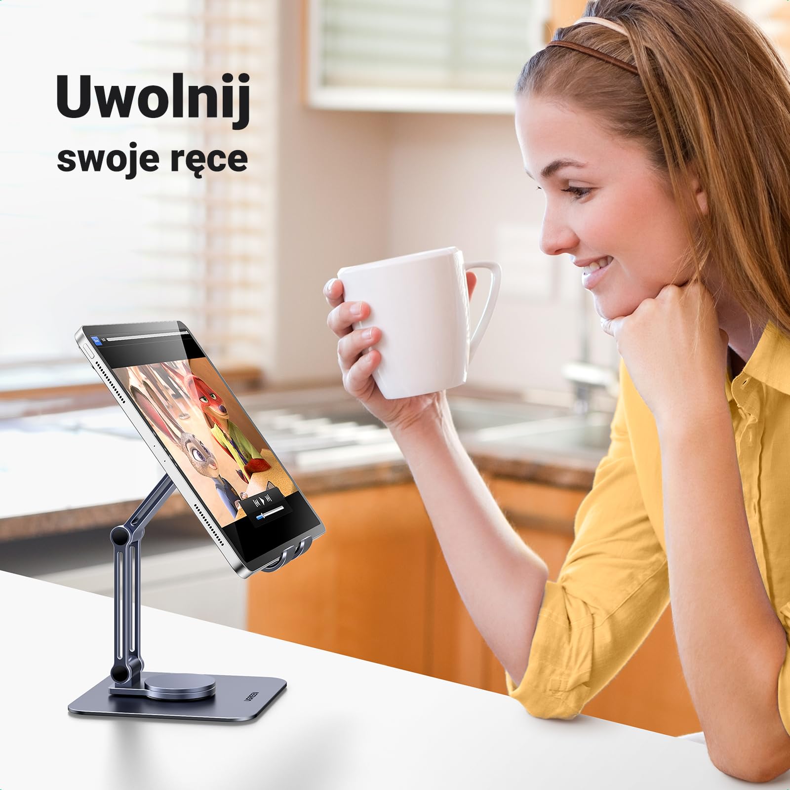 UGREEN Stojak na tablet aluminiowy 360° obrotowy regulowany do 13" | Aluminiowy, 360° obrotu, elastyczny, stabilny, składany i przenośny