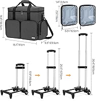 Vista 4 de CURMIO Rolling Scrapbook Tote on Wheels, Scrapbook Storage Bag with Detachable Trolley and Bottom Wooden Board, Rolling Craft Bag for Scrapbooking