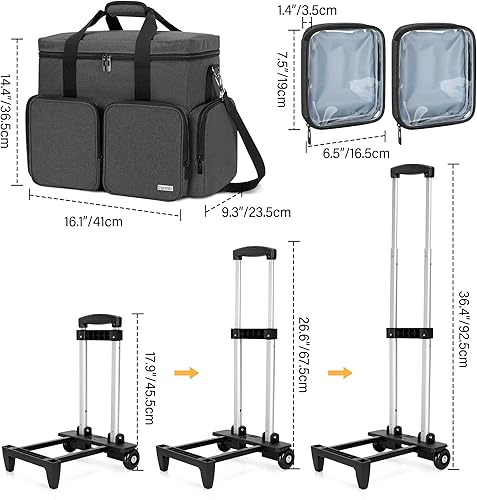 Miniatura 4 de CURMIO Bolsa de almacenamiento para álbumes de recortes con ruedas y carrito desmontable y tablero inferior de madera, bolsa de manualidades con