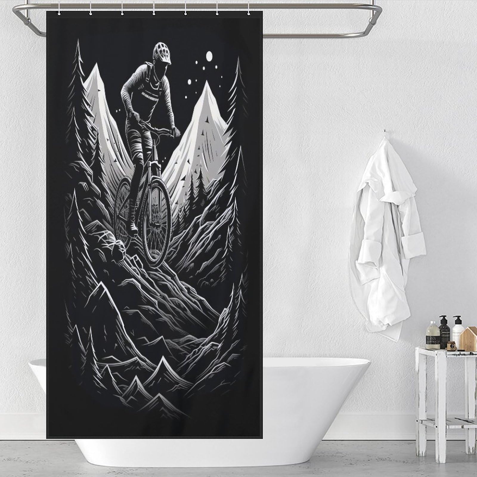 Rideau de douche vélo de montagne imperméable anti moisissure avec crochets pour petite baignoire