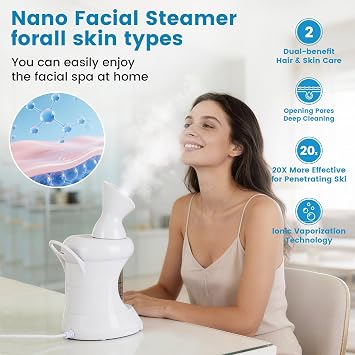 Hair Steamer 2 in 1 Ozone Facial Steamer, Design for Use at Home or Salon