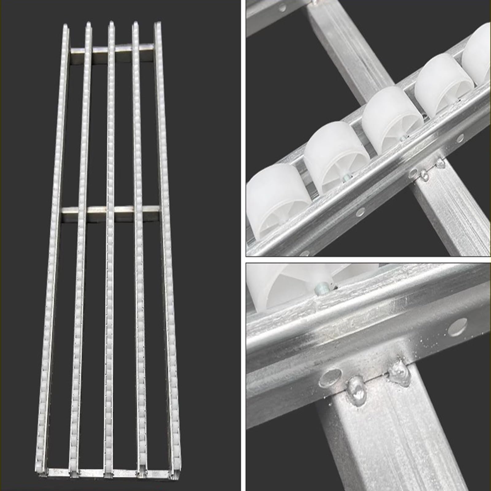 Transportador de rodillos de servicio pesado - Rodillos de plástico ABS sin alimentación sobre marco de acero inoxidable para facilitar el transporte de agua, cartones y bebidas en barril, plata, 76,2