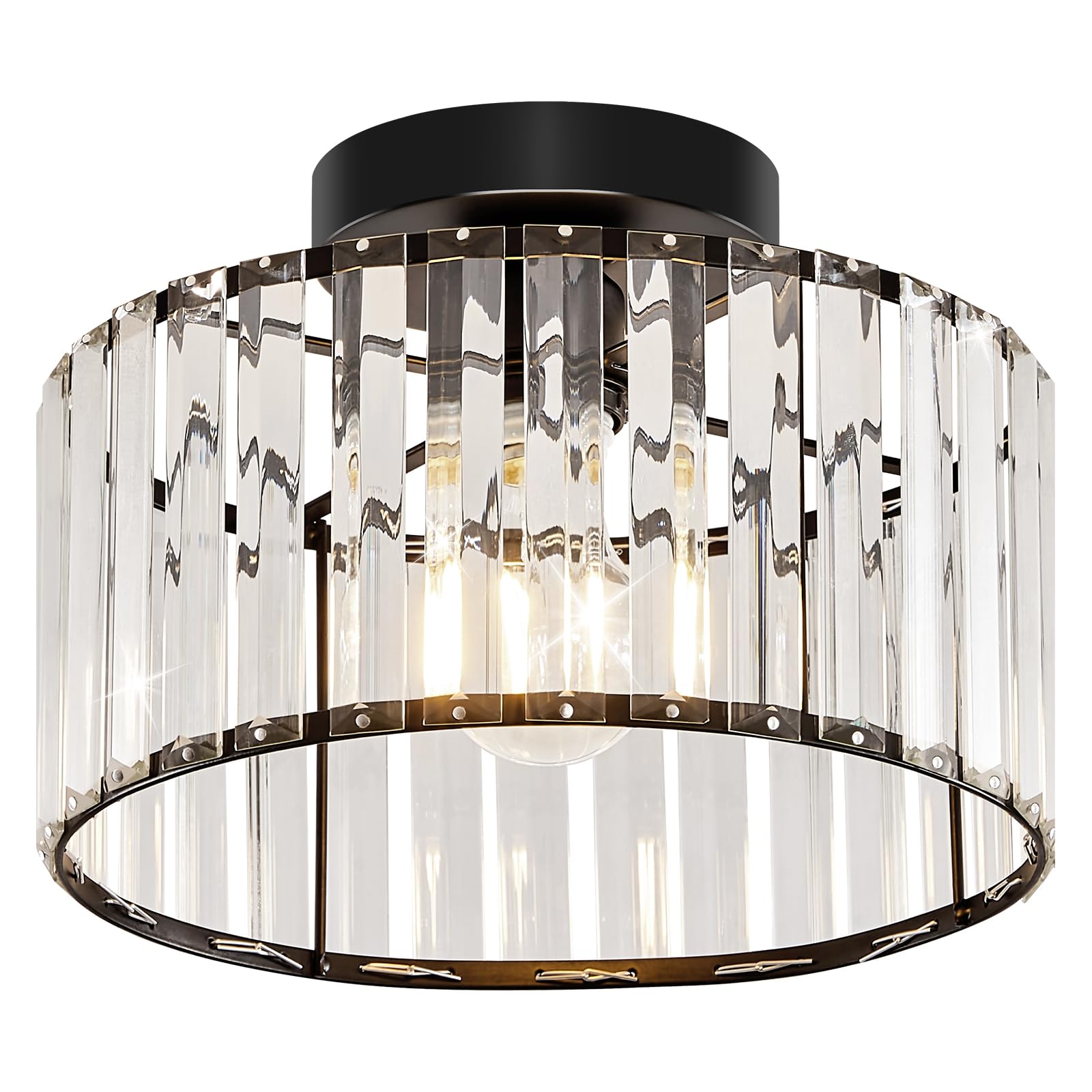 Qamra Kristall Deckenleucht - Lámpara de techo, color negro, cristal, 27 cm, moderno y redondo, para pasillo, entrada, salón, dormitorio, cocina（Bombillas no incluidas）