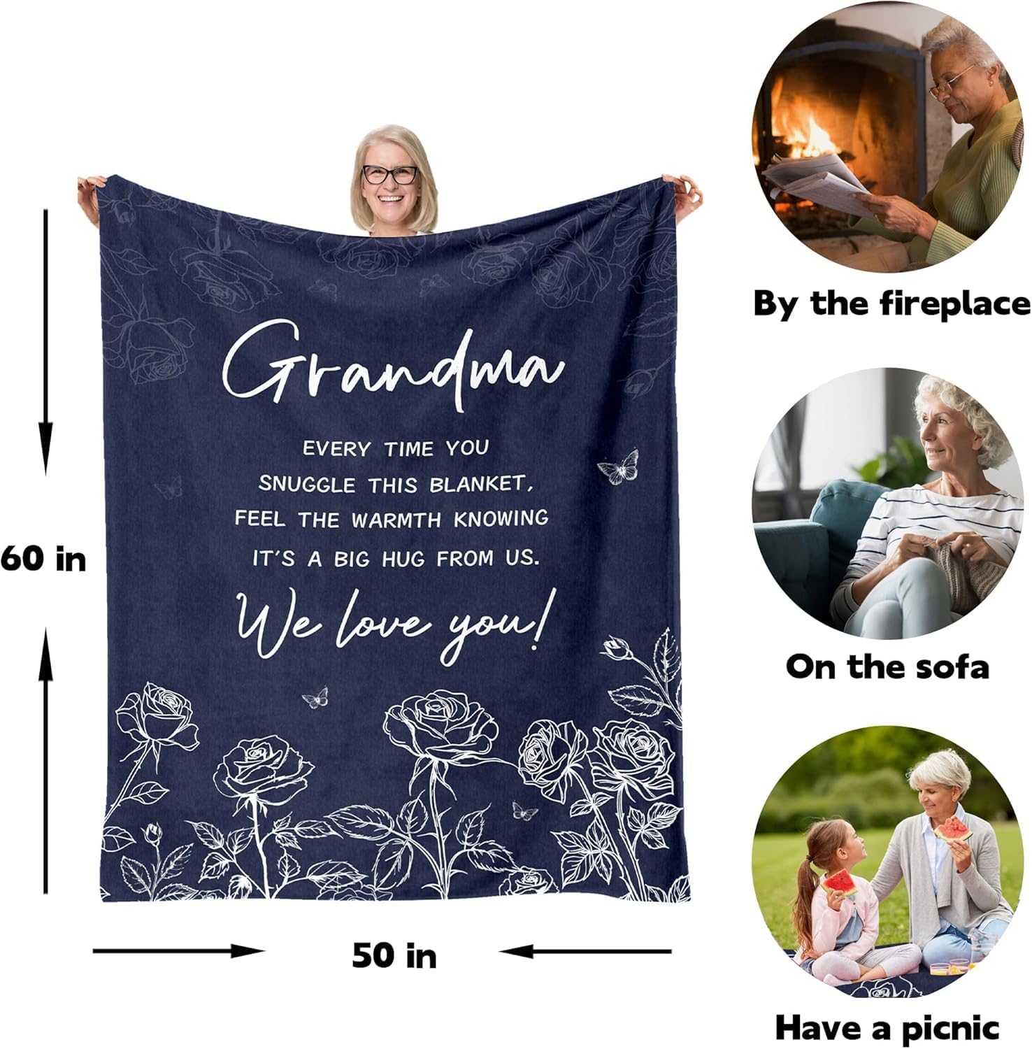 Grandma Gifts Blanket, Gift for Grandma for Christmas Mother's Day, Grandmas Birthday Gifts from Granddaughter Grandkids, Grandmother Gift Throw Blanket 50"x60" - Image 6