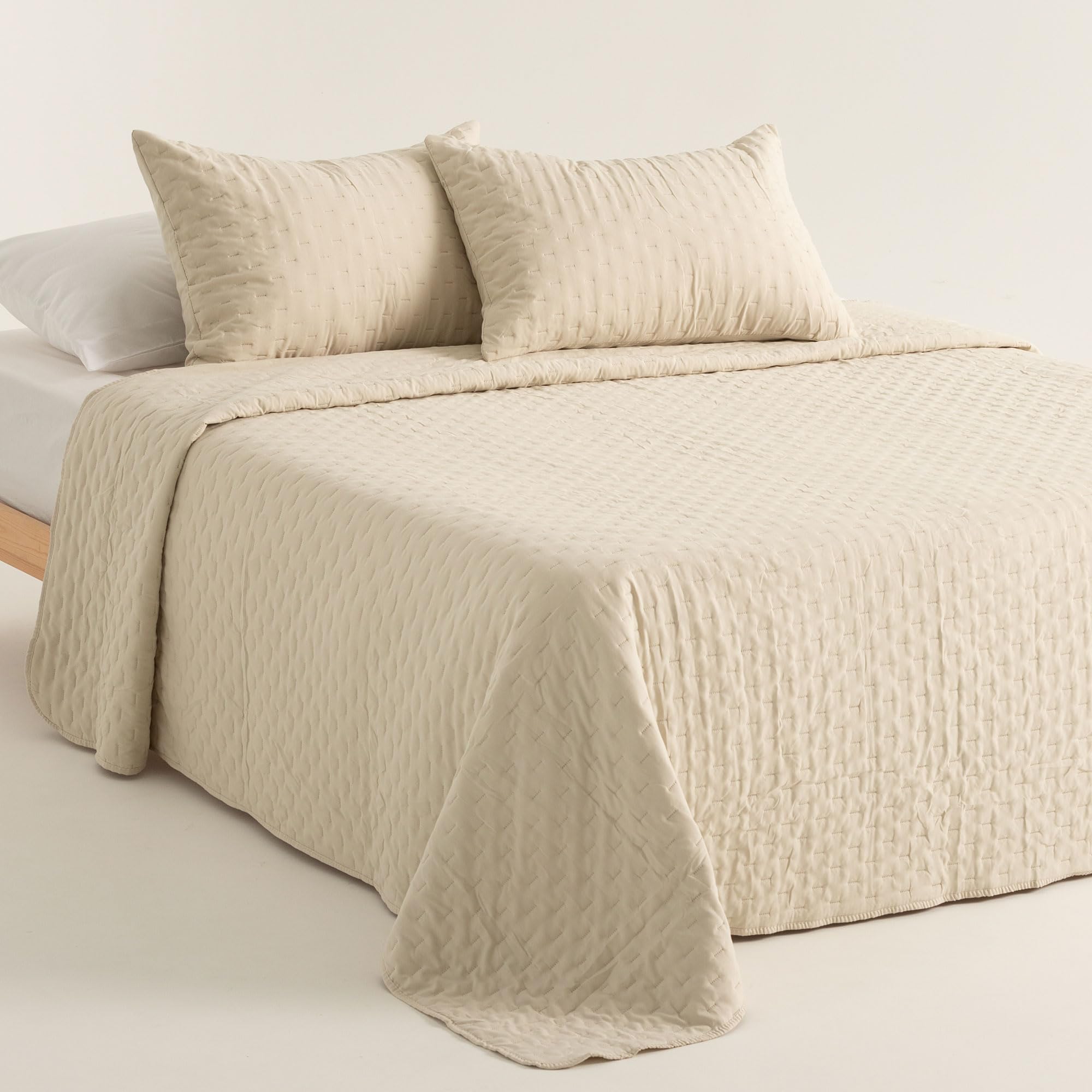 Colcha Cama 180 cm Ligera Entretiempo Primavera Verano Acolchada, 270x270 cm, Color Beige