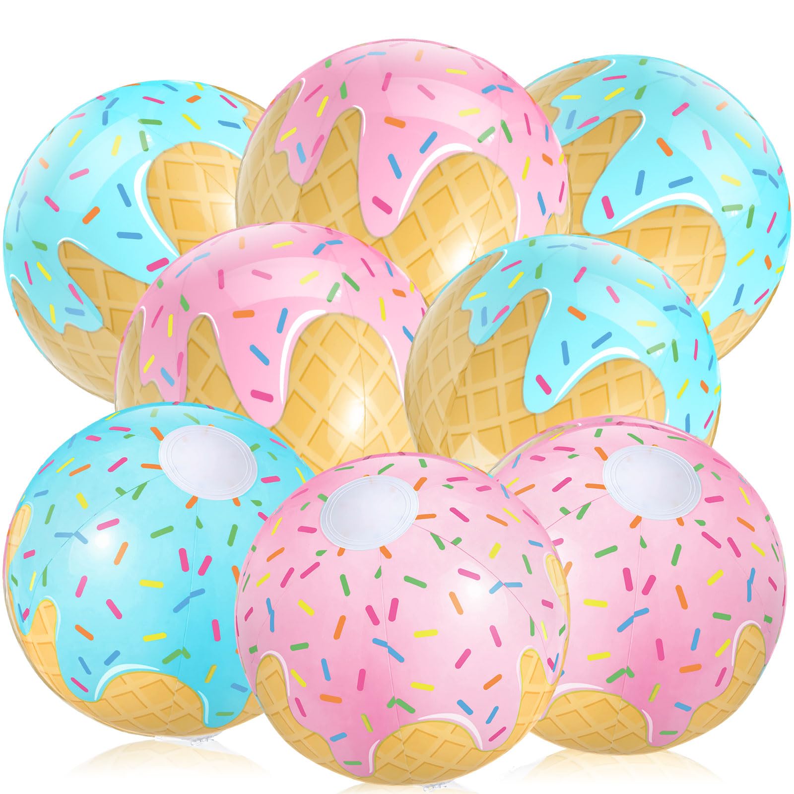 Arrowbash 8 Pack Ice Cream Beach Balls 7.87" Summer Pool Party Favors | Inflatable Ball Bulk for Themed Party Favor, Summer Birthday Decoration, Beach Game Toy, Pink Blue