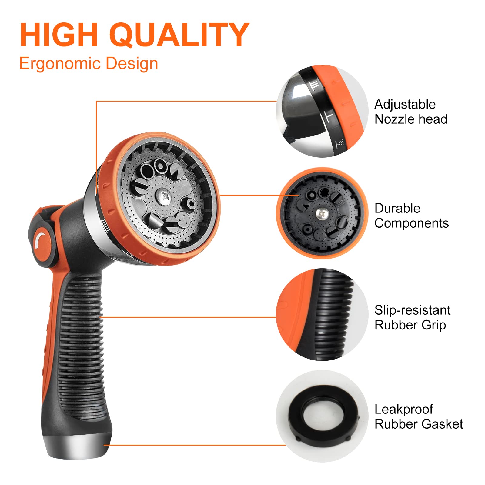 Pistola Irrigazione da Giardino in Metallo, Spray Acqua ad Alta Pressione Multifunzione, con 10 Modalità Regolabili, per Lavaggio auto, Pet Balneazione