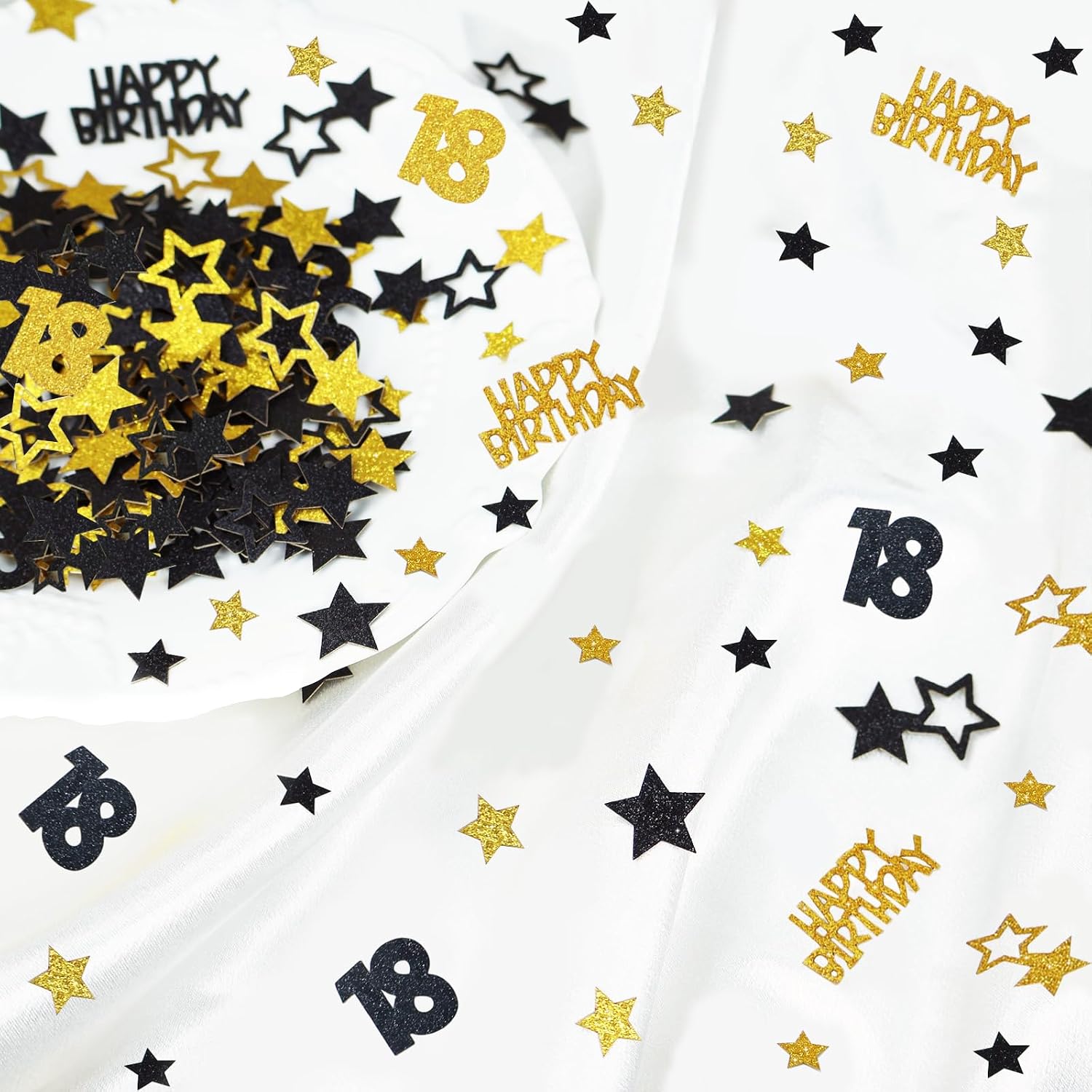 Black Gold 18 Confetti Happy 18th Birthday Decorations for Boys/Girls 18th Birthday Confetti for Table Stars 18 Year Old Bday Party Table Decor Supplies 200PCS