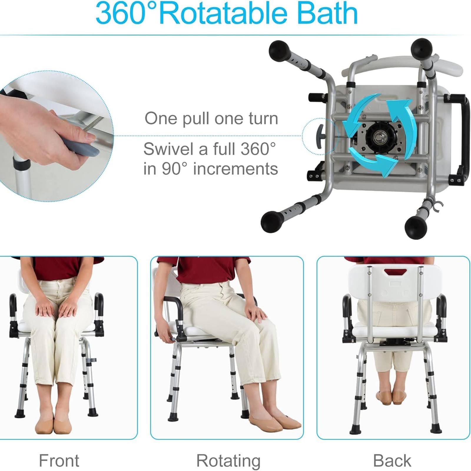 Silla de Ducha giratoria, Silla de Ducha Ajustable para Personas Mayores y discapacitadas,Asiento de Ducha Resistente y Taburete para bañera