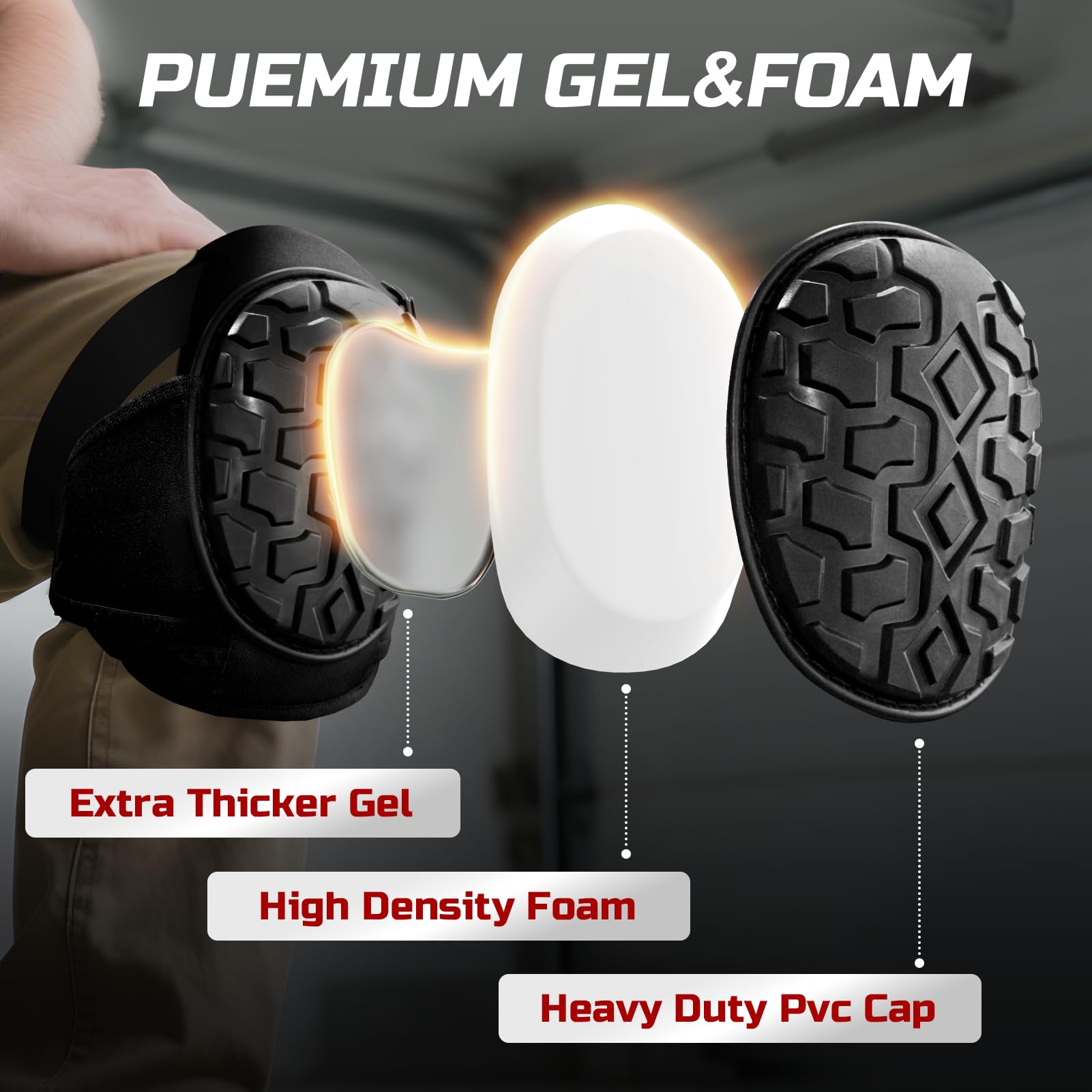 Genouillères en gel pour le travail, genouillères professionnelles pour hommes et femmes avec mousse souple, casquette robuste, sangles réglables, boucle de fermeture rapide pour