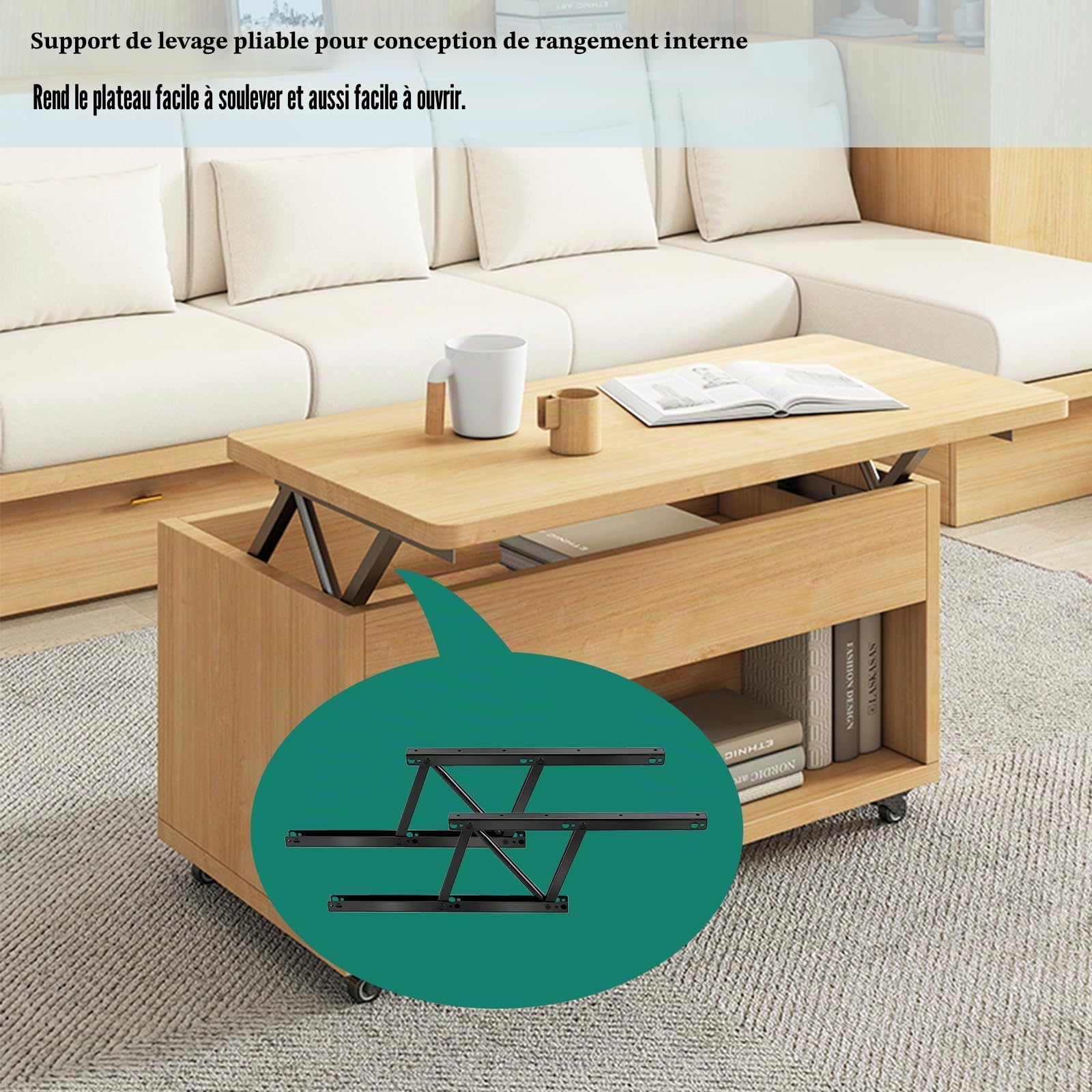 Lot de 2 charnières de table basse pliables - Matériel de table basse - Charnière de table relevable - Mécanisme de table pliable - Noir (acier)