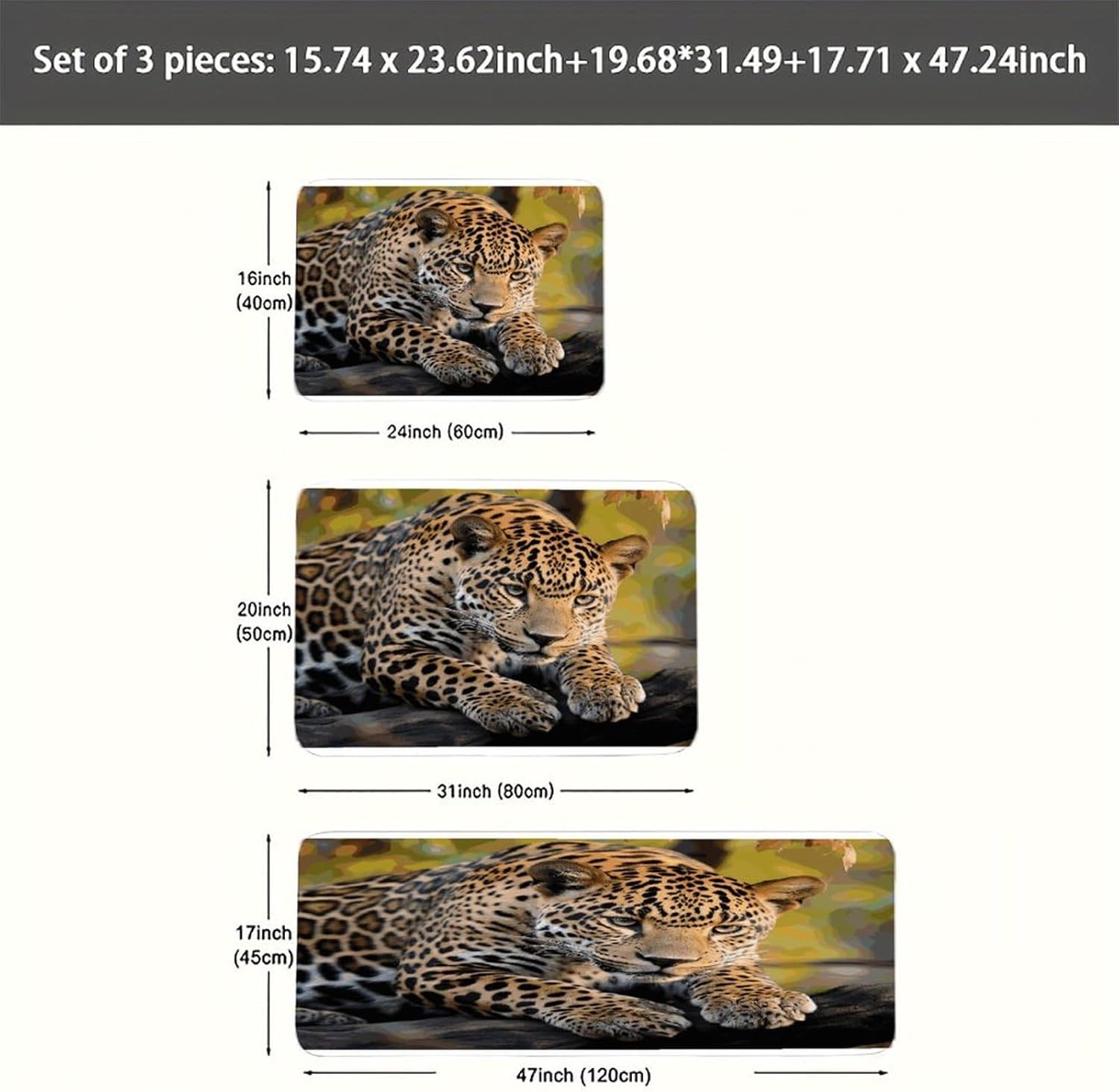African Leopard Kitchen Mat Set of 3 Waterproof Floor Mats Non-Slip Kitchen Rugs Premium Flannel Rug Heavy Duty Standing Mat for Kitchen Home Bathroom Laundry