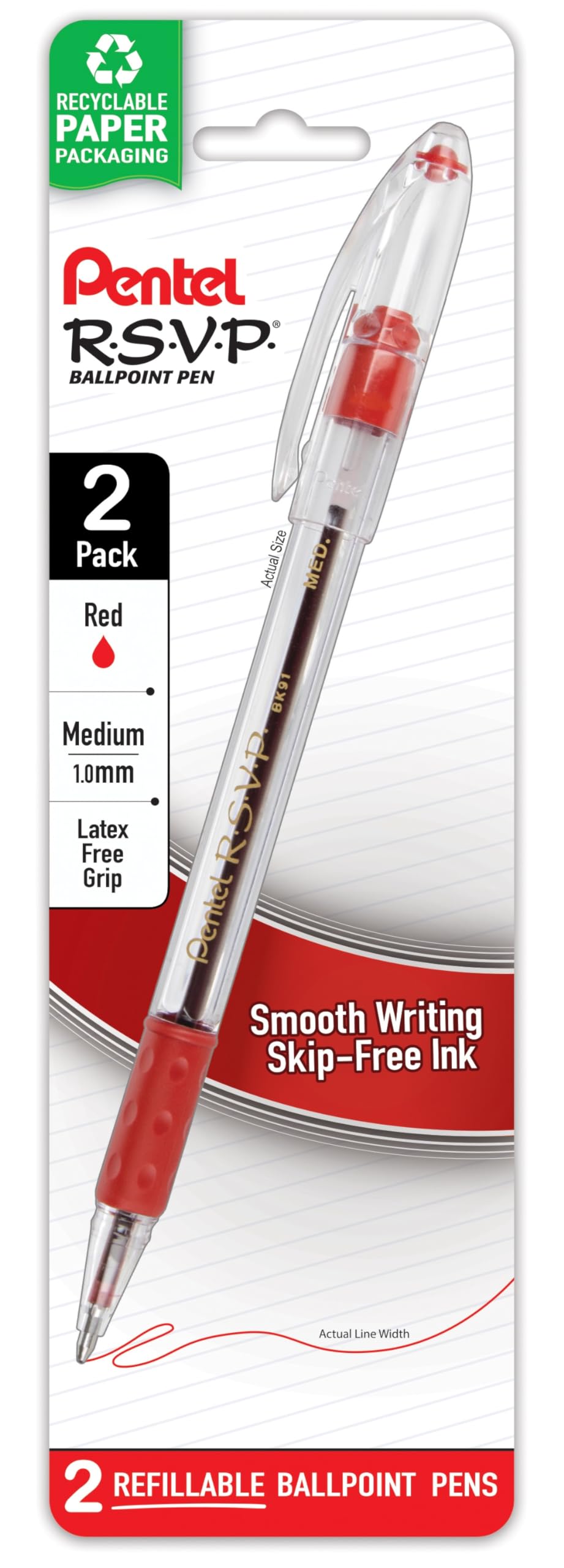 RSVP Ballpoint Pen 1 0mm Medium Line Red Ink Pack of 1 2 Count Total