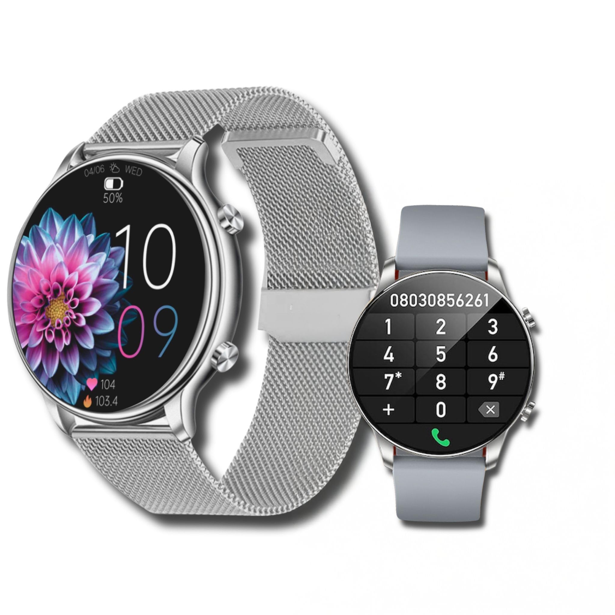 Women's Connected Watch with Bluetooth Call 1.6" Smartwatch Temperature Oxygen Function Blood Voltage Heart Rate Monitor Sleep Weather 2 Wristbands Gift iOS Android LSWATCH Silver - money