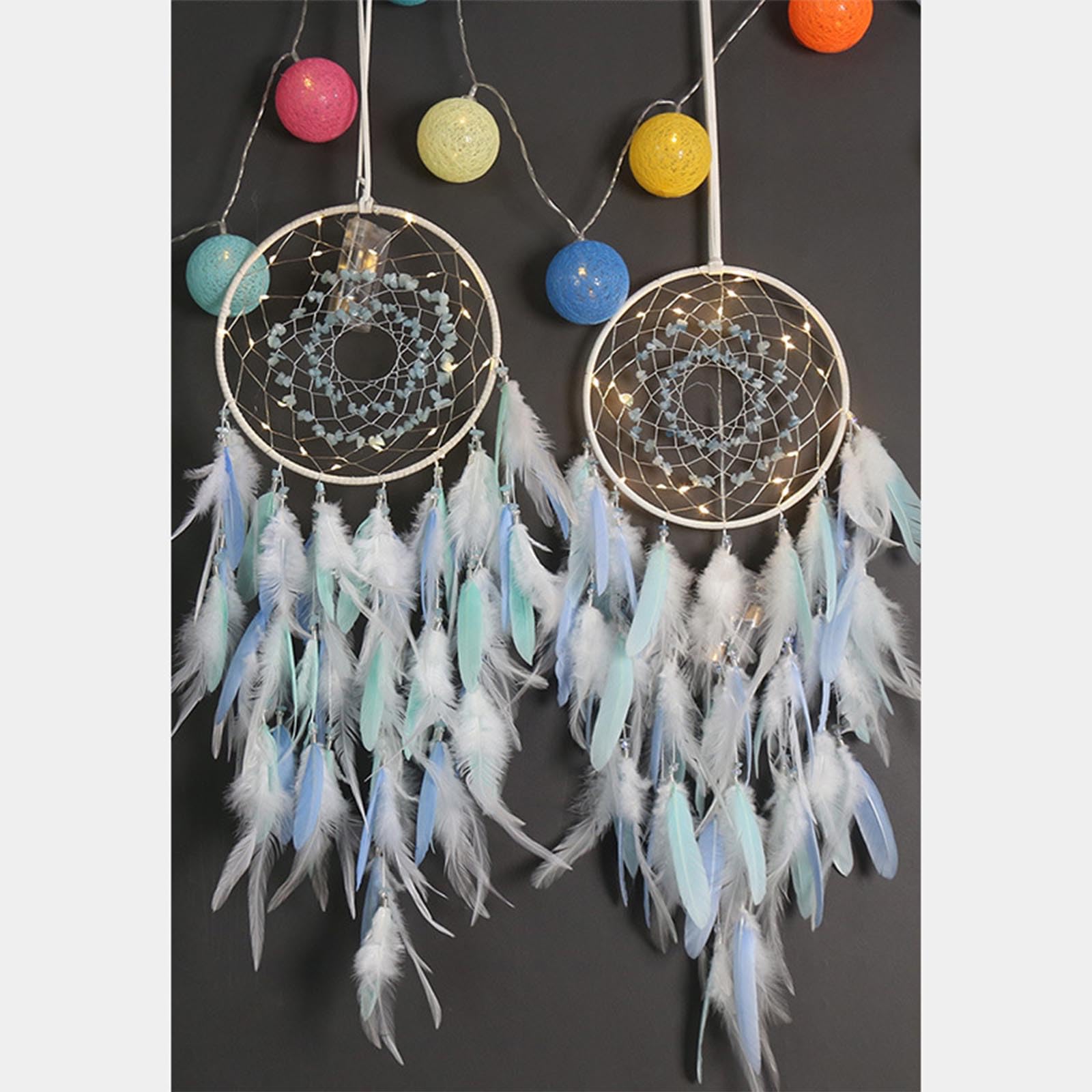Traumfänger, Feder-Traumfänger for Schlafzimmer, Kinderzimmer, Wanddekoration, Auto-Hängeanhänger, Ornament mit LED-Licht, Traumfänger, hängende Traumfänger