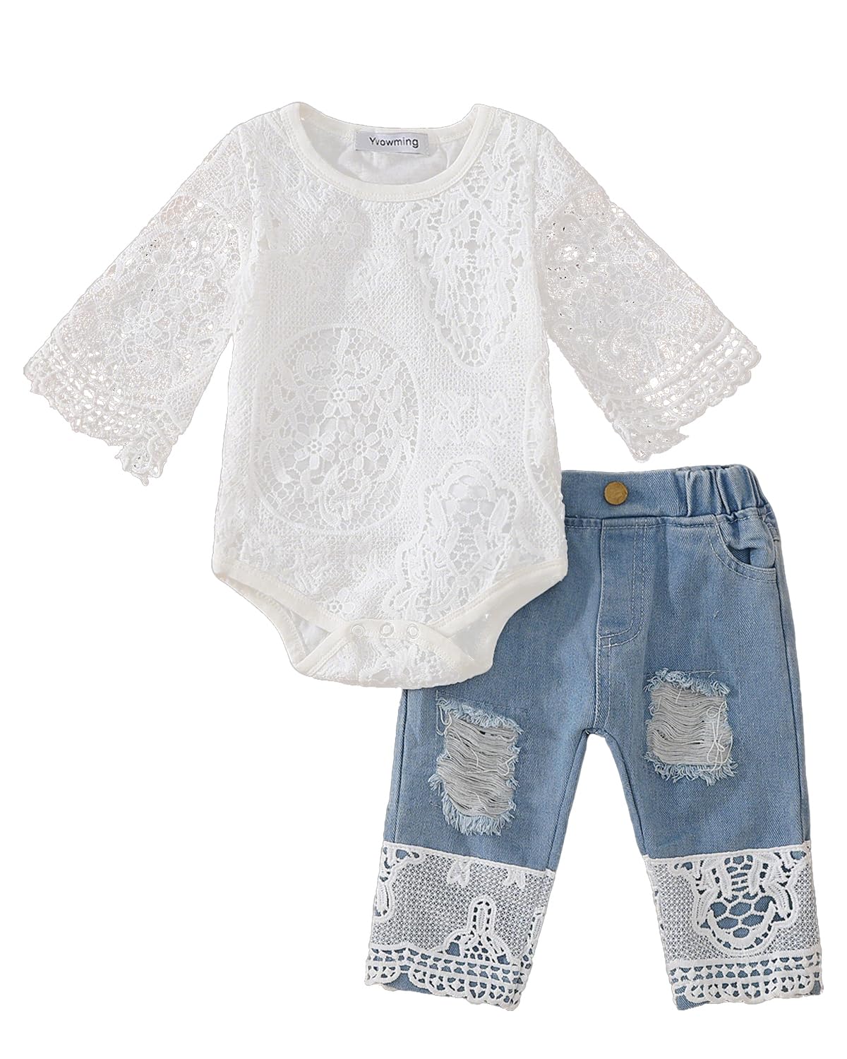 Conjunto de ropa para bebé niña pequeña y mameluco + pantalones vaqueros