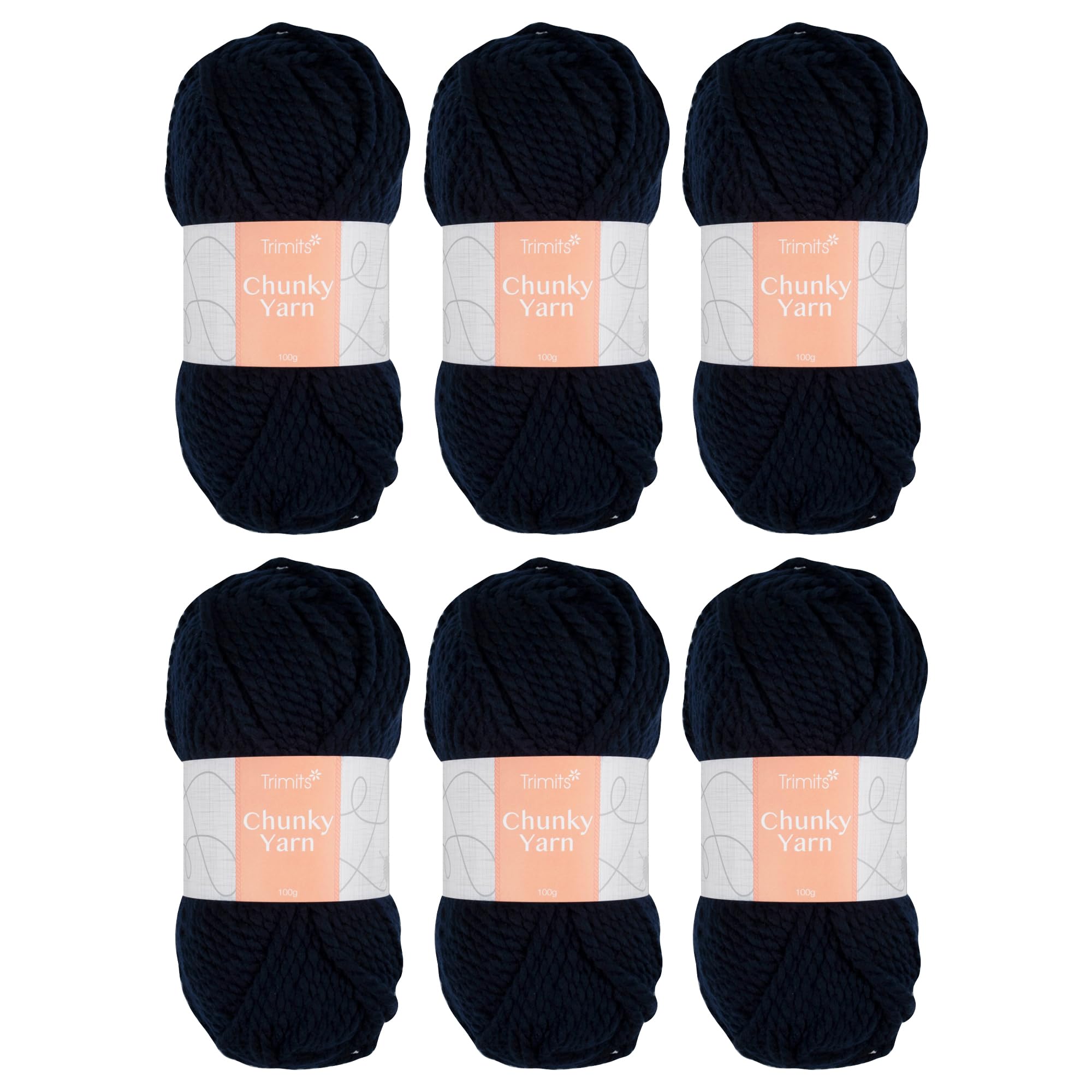 Trimits Chunky Acrylic Yarn Wool for Knitting and Crochet - 6 x 100g (100 metres) - Soft Touch Easy Care Machine Washable Yarn, Oeko-TEX Certified Fibre, Navy