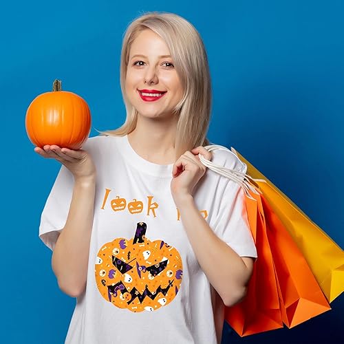Miniatura 4 de 8 hojas de vinilo de transferencia de calor de Halloween con purpurina HTV de 9.8 x 12 pulgadas, vinilo para planchar de otoño naranja, calabaza,