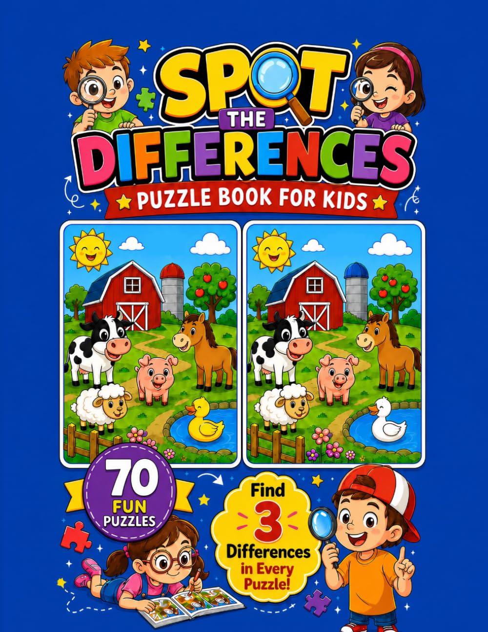 Spot The Difference: For Kids 70 Picture Puzzles with Silly Characters — Find 210 Hidden Differences!