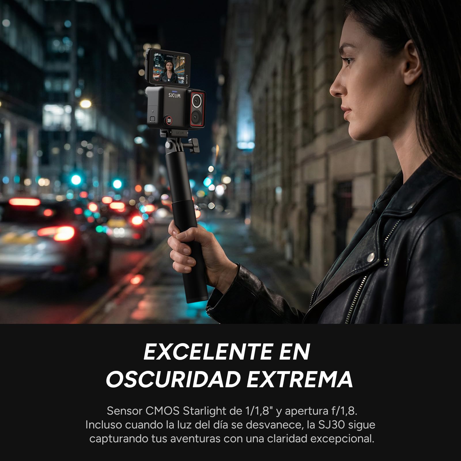 SJCAM SJ30 8K/20FPS,4K/60FPS Camara Vlog con Visión Nocturna Doble Lente,Micrófono Inalámbrico,Autonomía 7H,Estabilización SteadyMotion 2.0,Pantalla Táctil Flip 2,51" para Deportiva,Moto,Vlog,MTB