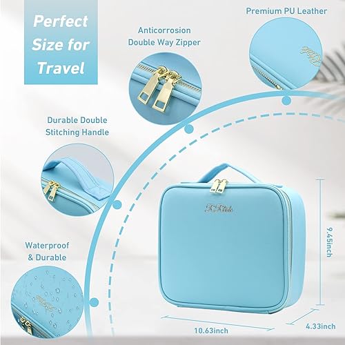 Miniatura 3 de RRtide Bolsa de maquillaje con espejo de luz LED, estuche de viaje de tren de maquillaje, organizador de bolsas de cosméticos con separadores