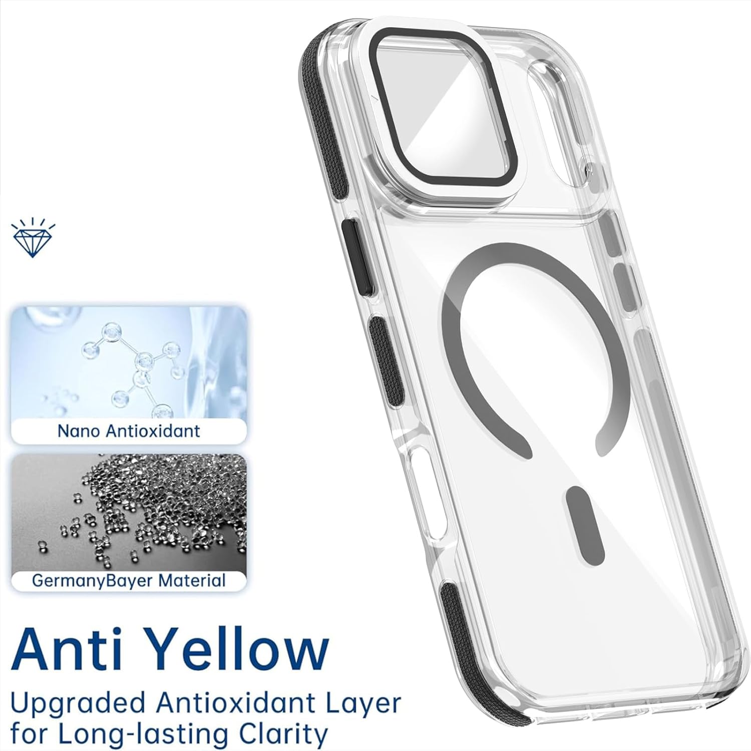 for iPhone 17 Pro Max Magnetic Clear Case, MagSafe Compatible, Kickstand & Lens Protection, Soft Shockproof Bumper, Non-Yellowing Cover with Wrist Lanyard