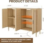 48" Rattan Sideboard Buffet Cabinet with Storage, Coffee Bar Console Table with Power Outlet, 4 Doors Accent Cabinet & Adjustable Shelves, Natural Dresser for Kitchen, Dining Room, Hallway, Natural