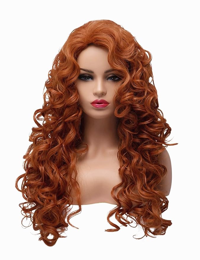 Amazon.com: BESTUNG Long Fox Red Hair Curly Wavy Full Head Halloween ...