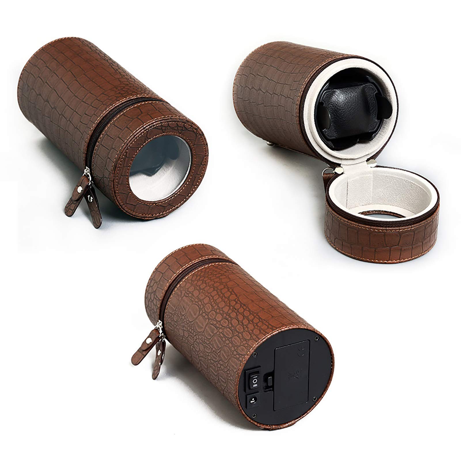 Watch Winder Supporto per Orologio Avvolgitori per Orologi Automatici - Scatola Porta Orologi Singolo in Pelle con Motivo Coccodrillo Orologio Meccanico Dispositivo di Carica Automatica Avvolgitore