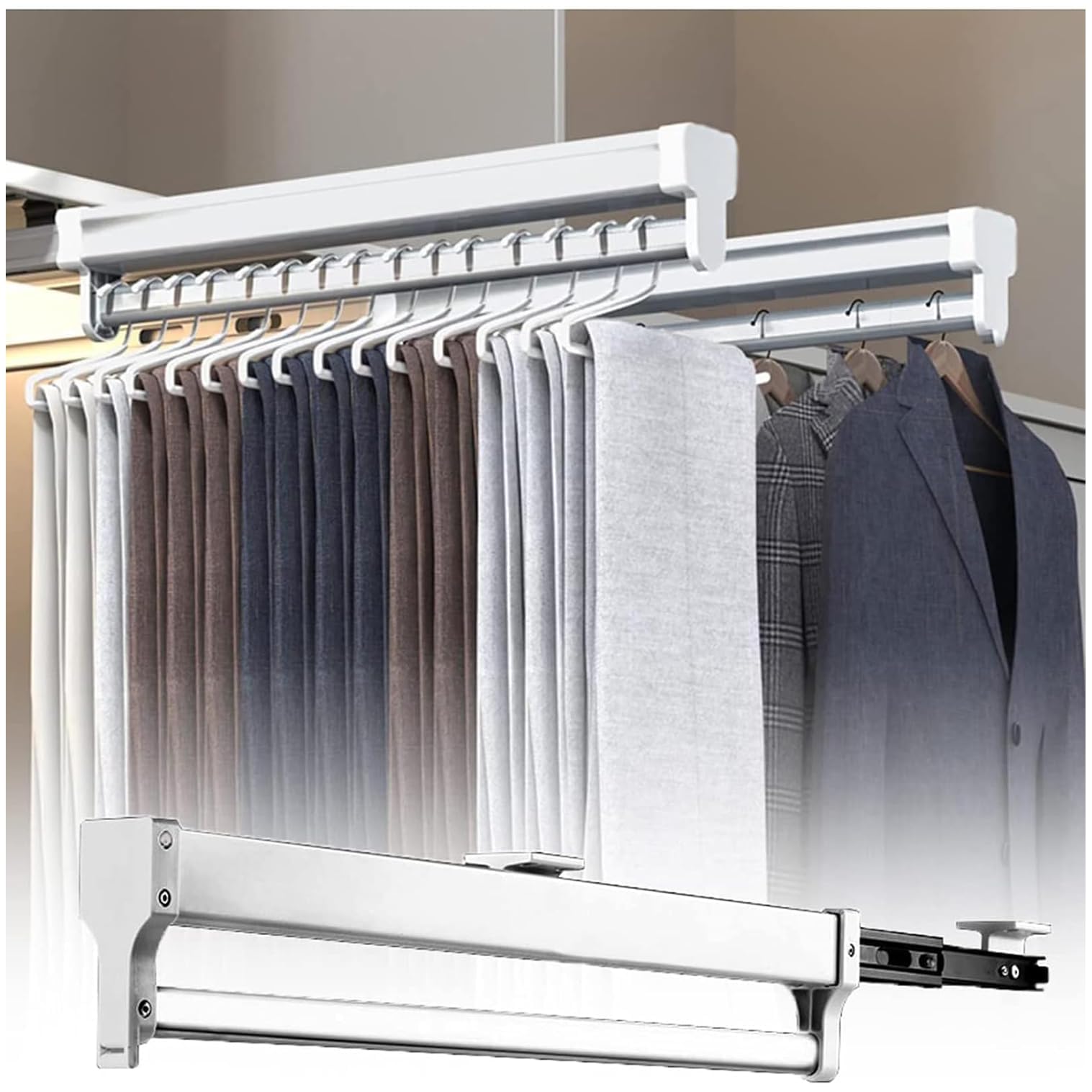 Tringle coulissante penderie pour organiser un placard profond et s'habiller facilement