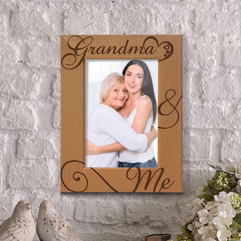 KATE POSH Grandma and Me Engraved Natural Wood Picture Frame, I Love You Grandma, Grandparent's Day, Best Grandma Ever, Grandmother Gifts, Grandma & Me, Mother's Day (5x7-Vertical)