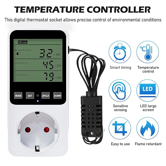 Foto 3 de 7 de Enchufe con regulador de temperatura digital, enchufe termostático 230 V, regulador de humedad con sonda