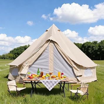 Latourreg Glamping 13FT/16FT Oxford Bell Tent with Stove Jack, 4M/5M Yurt Tent with Stitched Floor 4-8 Person for Family Camping Outdoor Party