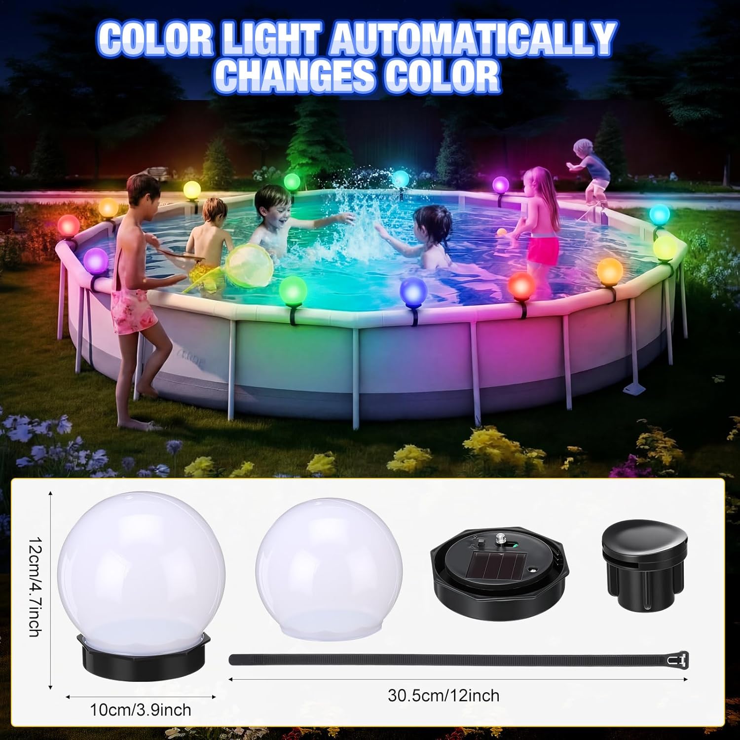 Glooglitter 8 Pcs Pool Solar Lights for Framed Above Ground Pools Waterproof Solar Light Outdoor Swimming Pool Fence Decorations Pools Accessories Colorful Light