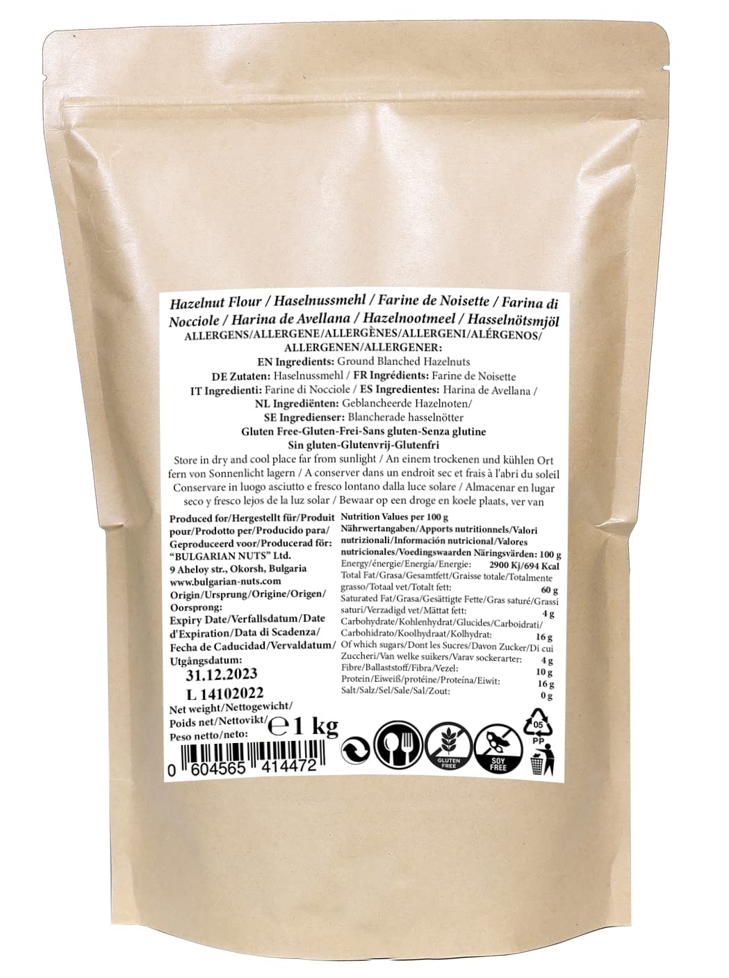 1 kg Harina de Avellana Extra Fina | Avellanas Blanqueadas Molidas | Sin gluten