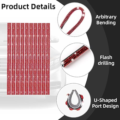 Miniatura 9 de Bling - Tira de decoración para la salida de aire del automóvil, 10 tiras de decoración de acondicionador de automóvil con diamantes de imitación,