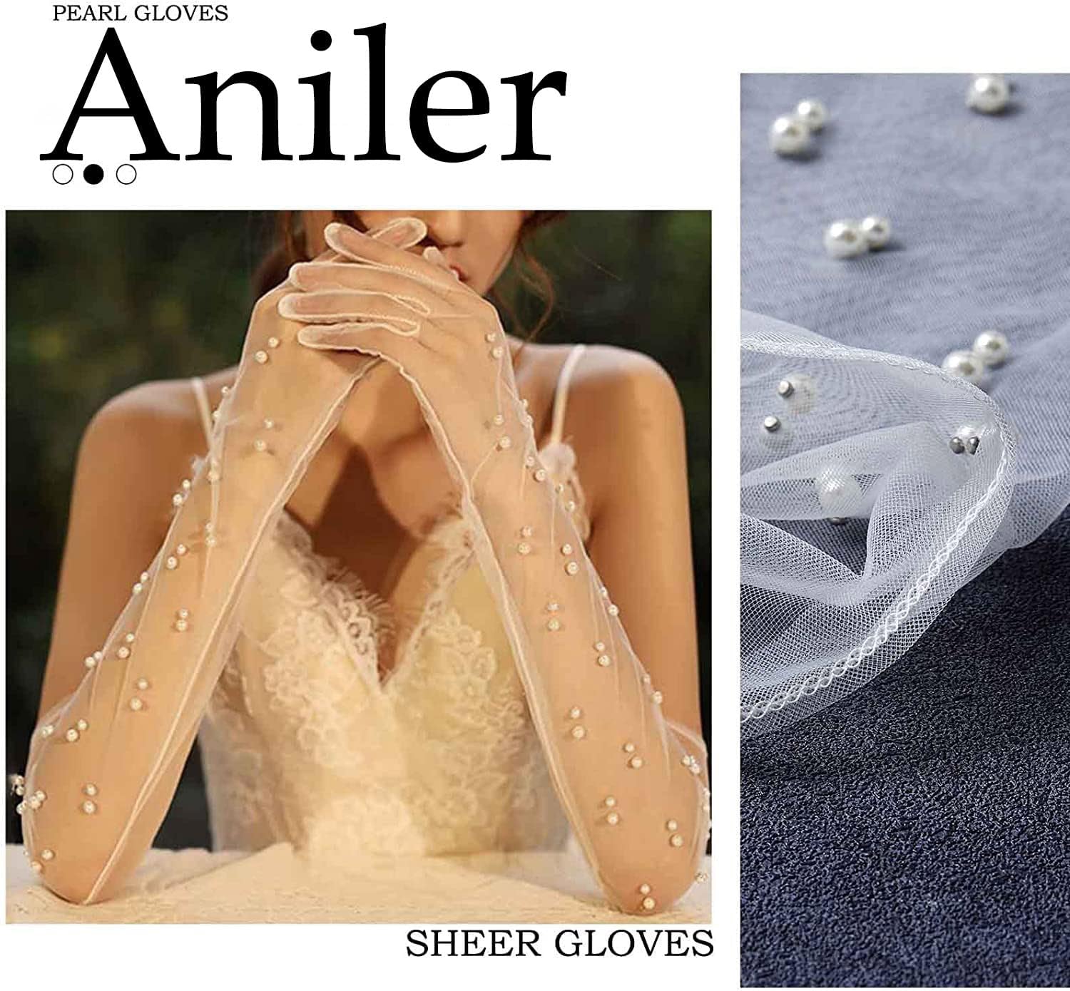 Aniler Women's 21'' Tulle Long Wedding Bridal Elbow Length Sheer Opera Party Gloves - Image 6