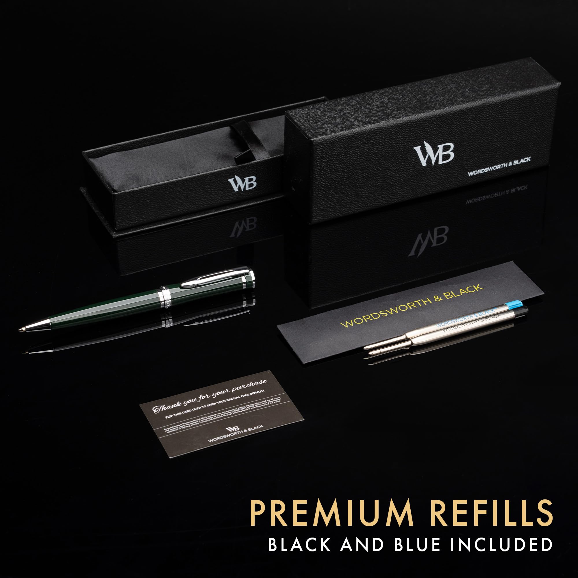 Wordsworth & Black Kugelschreiber Grüner Lack Atemberaubender Luxus Stift Chrom-Finish, Tinten-Nachfüllung, Bestes Geschenkset für Männer & Frauen, Nachfüllbar, Elegant, Schöne Stifte, Feine Spitze