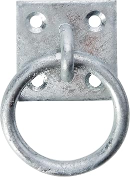 Merriway BH01960 Ring on Plate Security Anchor - Galvanized Steel, 2" Square Plate and 5/16" Gauge Ring