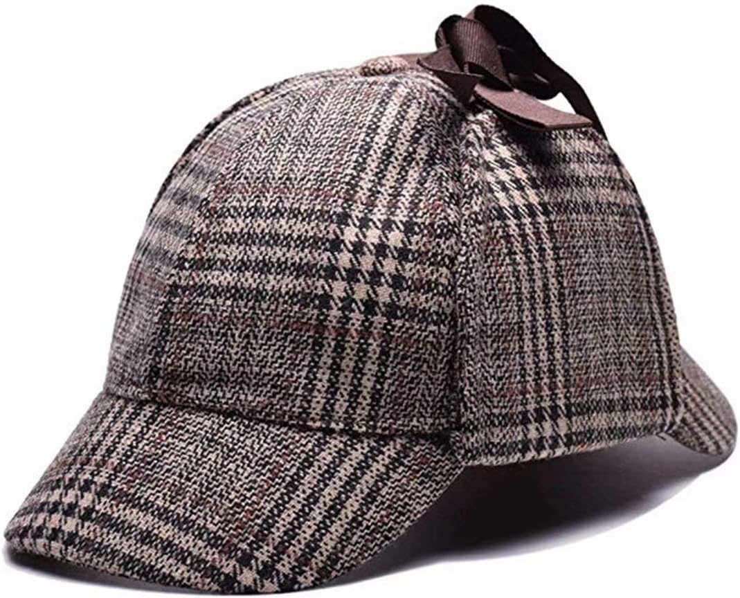 Men's British Style Deerstalkers Cotton Detective Hat Khaki