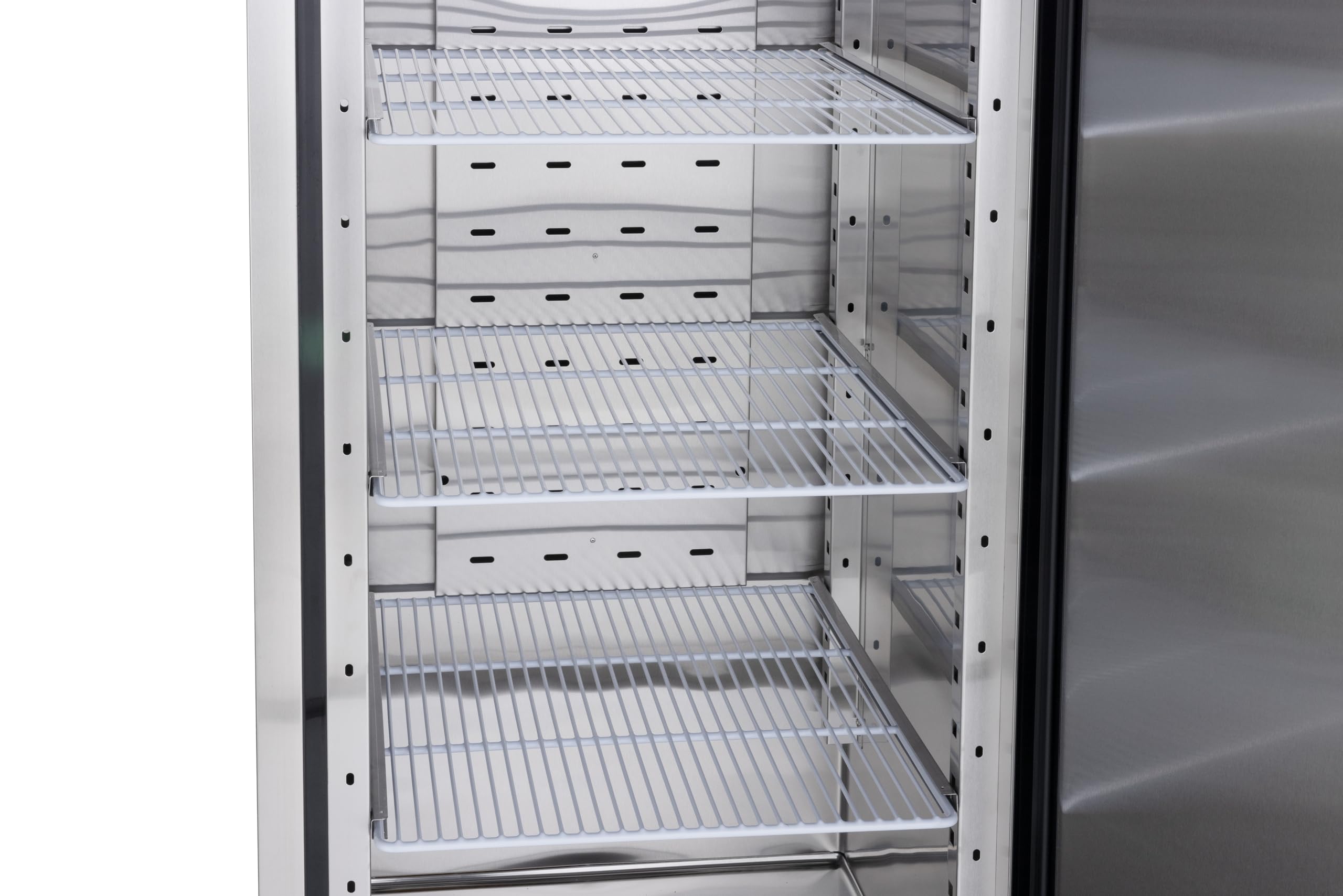 METRO Professional Frigorifero GRE2700, acciaio inox, 3 ripiani regolabili, sbrinamento automatico, refrigerazione ventilata, 455 l, 220 W, con serratura, argento