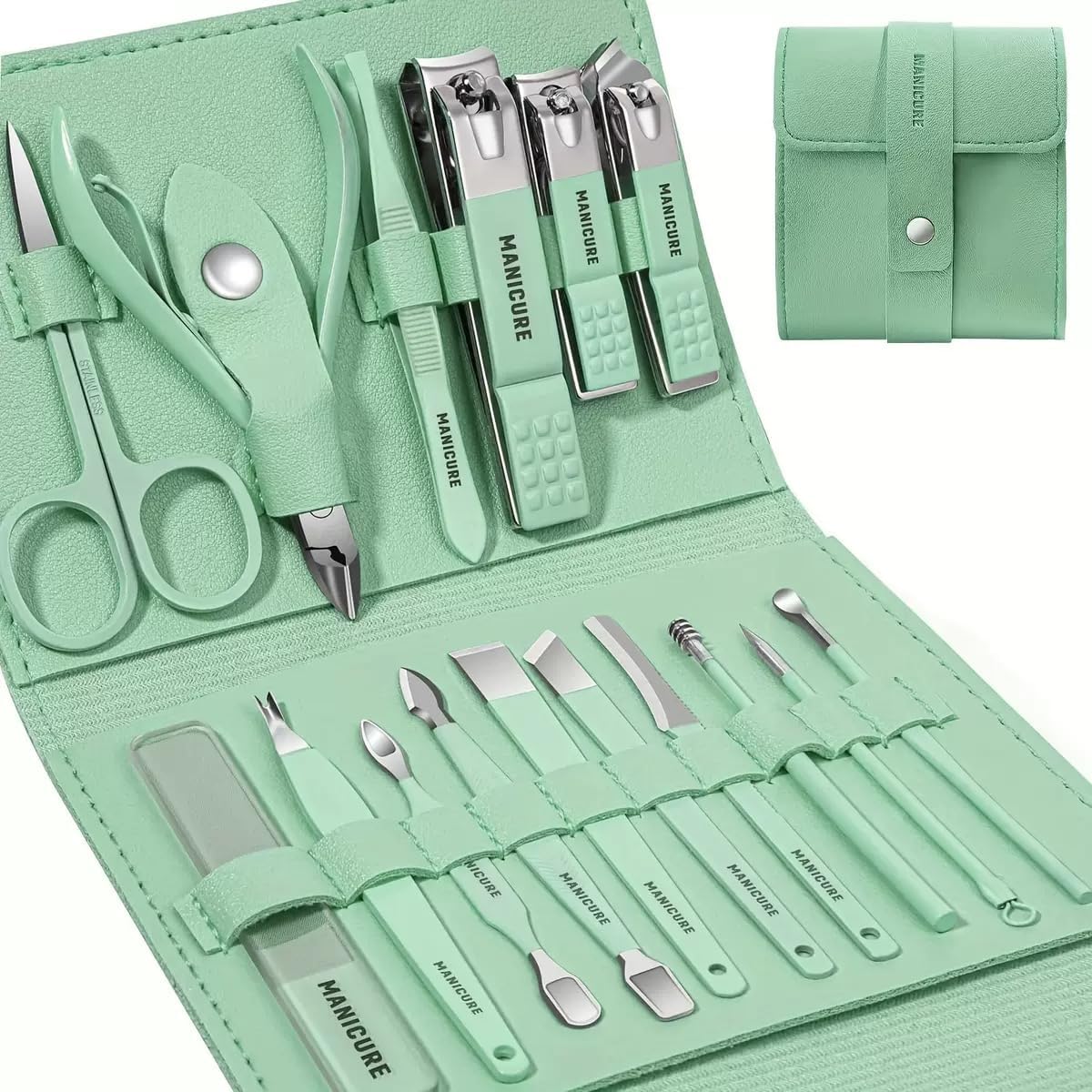 16pcs Stainless Steel Nail Care Tools Grooming Kit