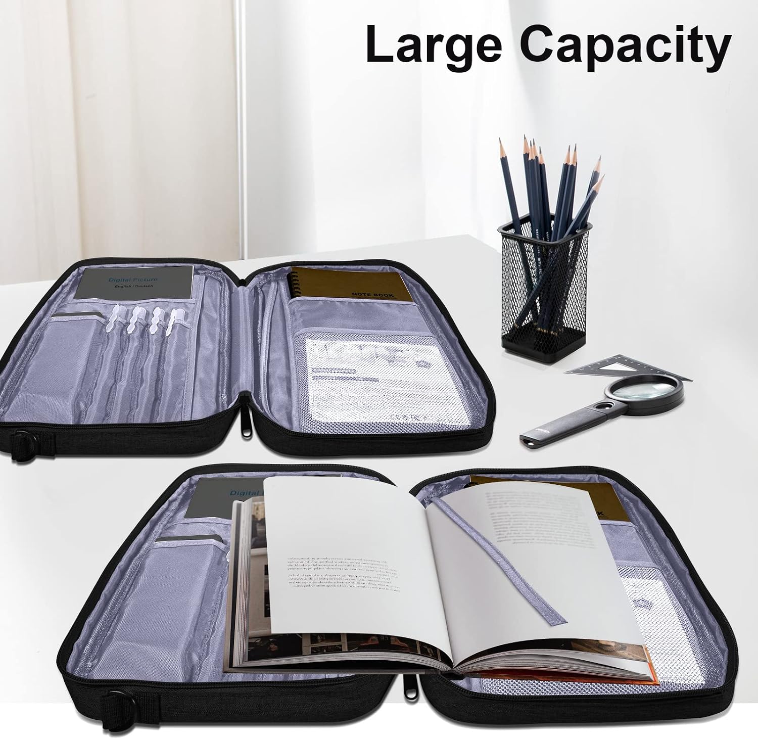Bible Cover for Men Women, Zippered Bible Carrying Case Bible Protective Bag with Handle and Adjustable Shoulder Strap, Bible Bag for Women Men Kids (Black)