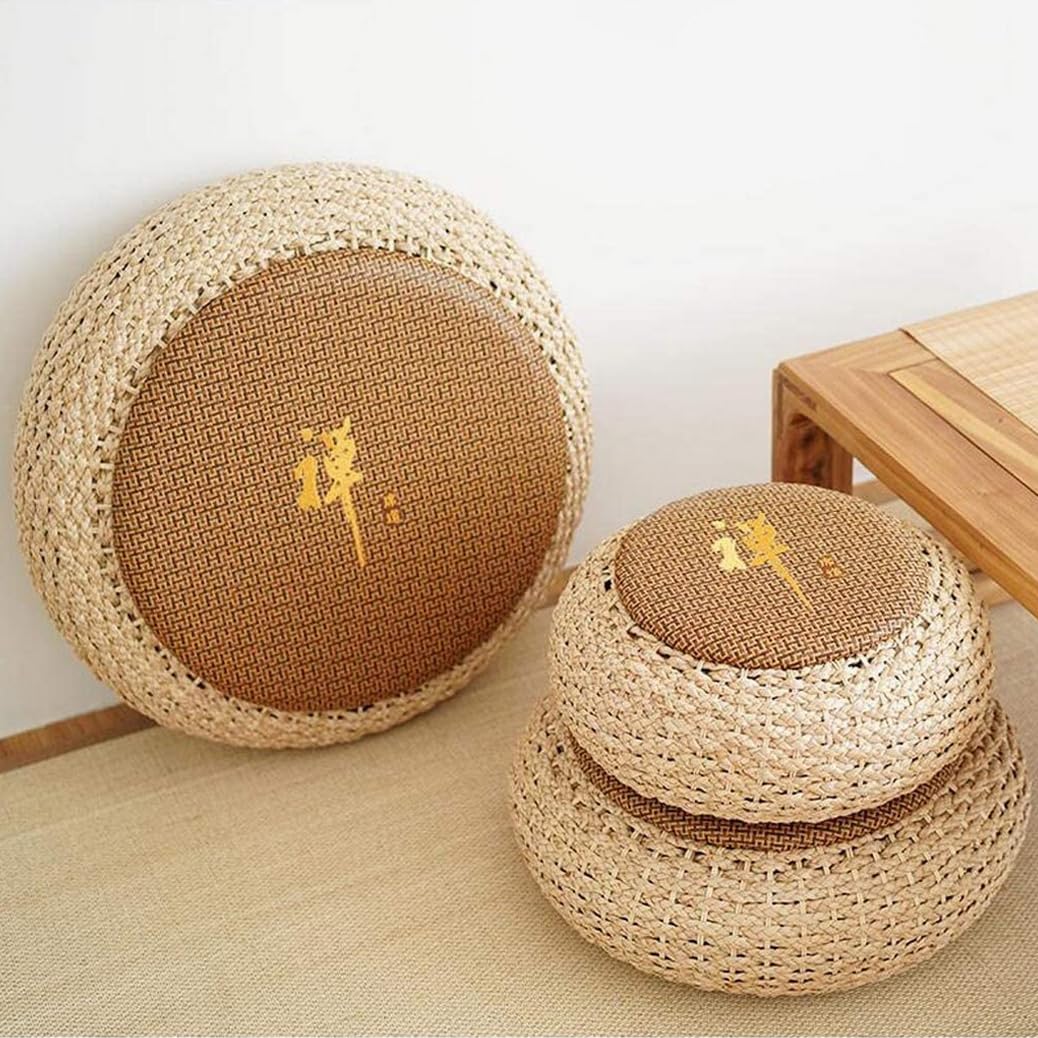 Cojín redondo hecho a mano para tatami, cojín de meditación, tejido a mano, para yoga, meditación, zen, para tatami, suelo y ventana, 60 x 17 cm