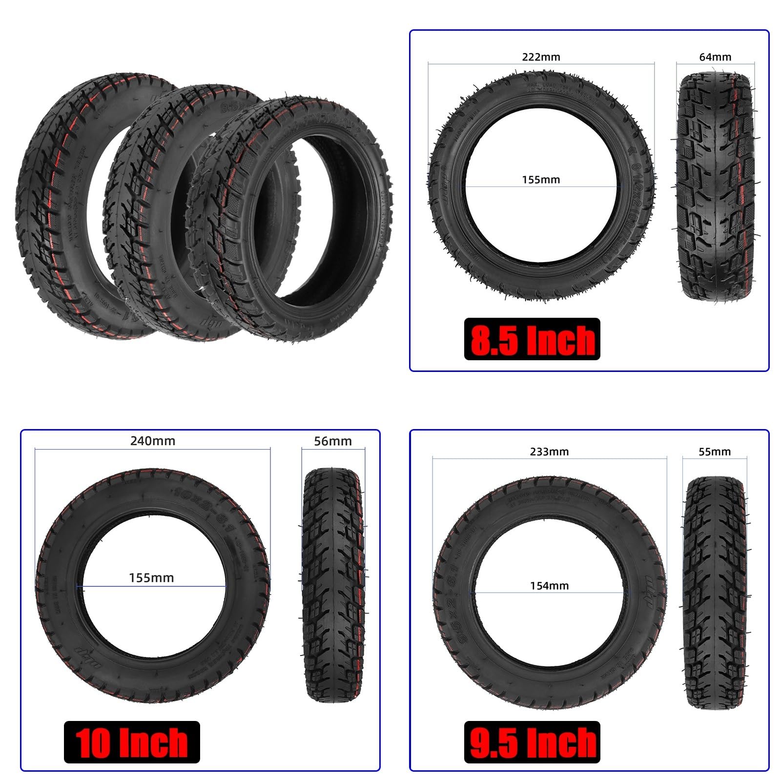 Neumático sin cámara de 8,5 a 10 pulgadas for patinete eléctrico (8 1/2 x 2, 9, 2-6,1,1). Repuestos(8.5 Inch 8 1 2x2)